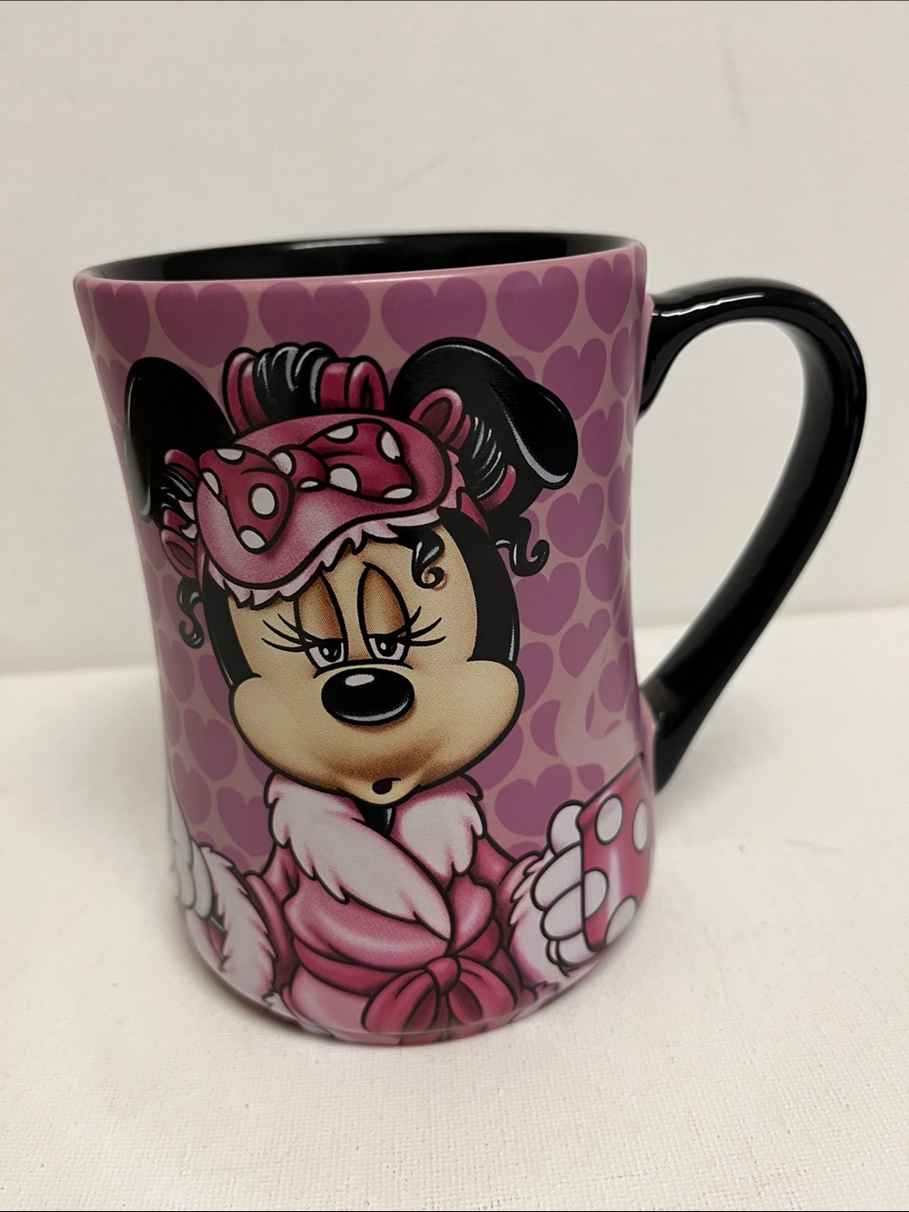 Disney Purple Minnie Mouse Heart Pattern Ceramic Mug with Black Handle